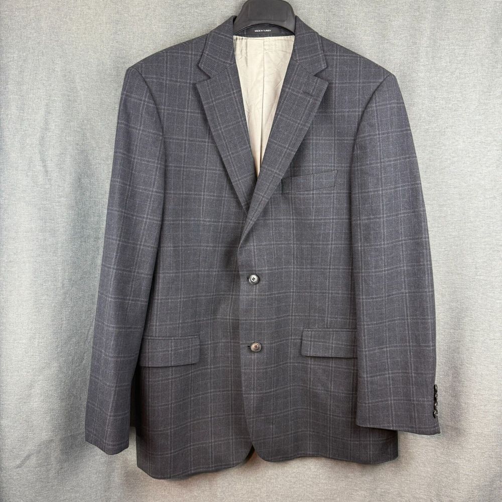 Hugo Boss Classy Grey Plaid Wool Slim Fit Blazer Mens‎ Size 42L Long Virgin Wool
